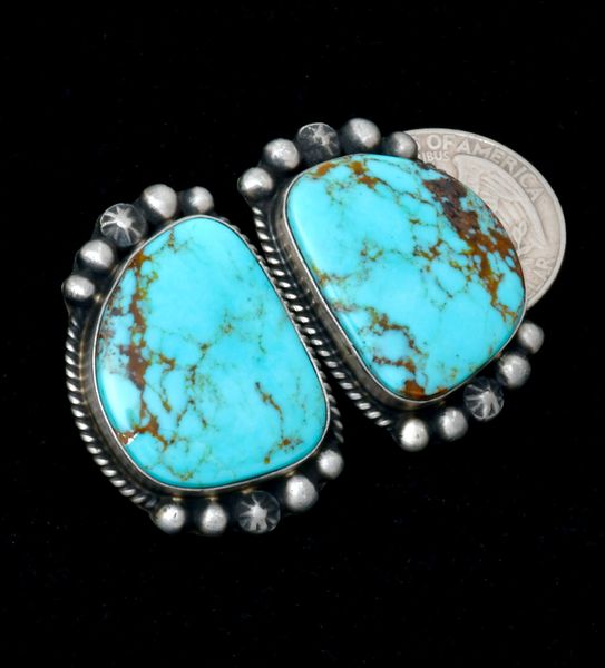 Large Kingman turquoise Navajo stud earrings, by Augustine Largo. SOLD! #2384a