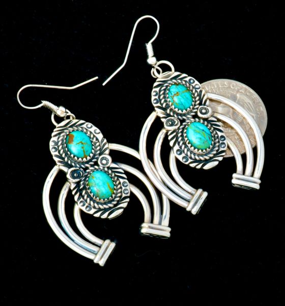 Navajo Naja earrings with turquoise by Lambert Perry. #2388a