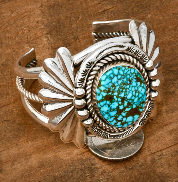 Smaller wrist size Navajo cuff w/Kingman web turquoise, by Jo Elias Draper. #2391a.