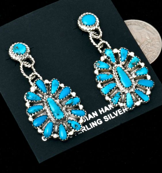Two-piece Navajo cluster earrings with actual (not compressed 'block) turquoise. #2398a