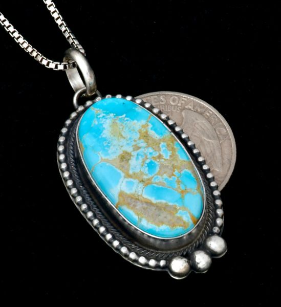 Navajo turquoise pendant with Sterling box chain. #2399a