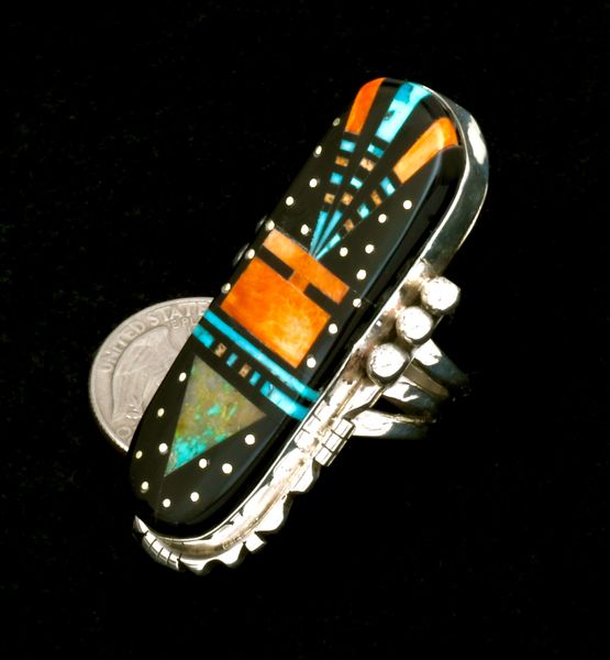 Ray Jack' night sky inlay Navajo size-7.75 ring. #2301c