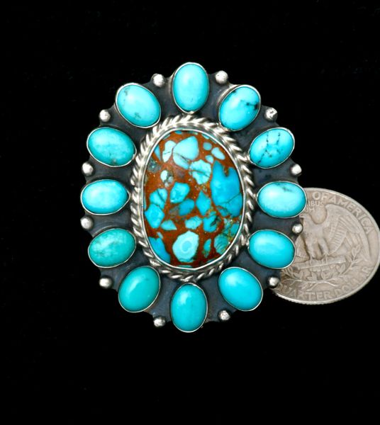 Navajo size 7.5 Kingman turquoise cluster ring by Betty A. Lee. SOLD! #2401