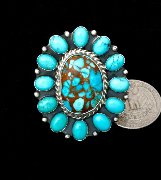 Navajo size 7.5 Kingman turquoise cluster ring by Betty A. Lee. #2401