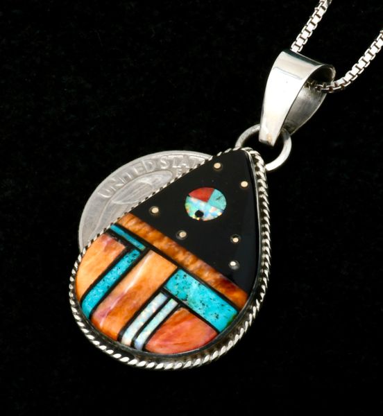 Navajo inlay pendant with with Sterling chain. #2403