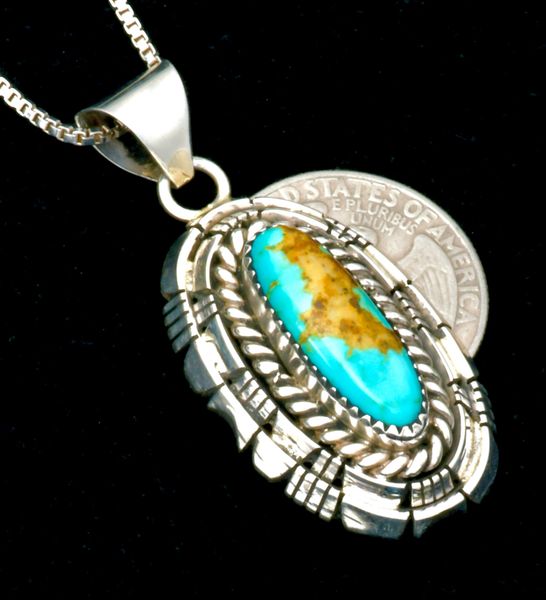 Stacked bezel Navajo turquoise pendant (with Sterling box chain), by William Begay. #2406
