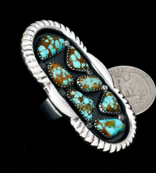 Seven-stone No. 8 Mine turquoise size-8 ring by Zuni Pueblo artisan Marilyn Iule. #2407
