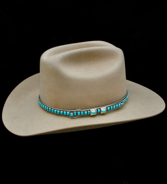 James Freeland' Sterling silver and real turquoise Navajo hatband. #2411