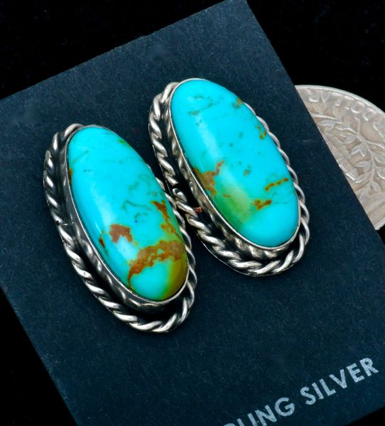 Dreama Yazzie' Navajo earrings with Kingman, Arizona turquoise. #2418