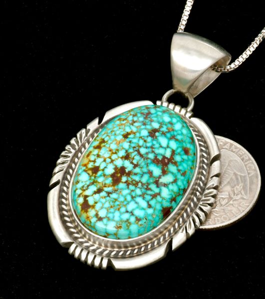 Jon McCray' No. 8 Mine turquoise Navajo pendant, chain included. #2421