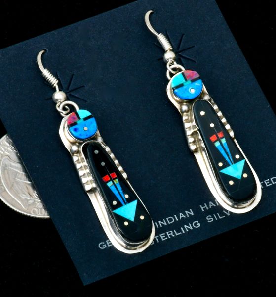 Gilbert Smith nighttime sky inlay Navajo earrings. #2424