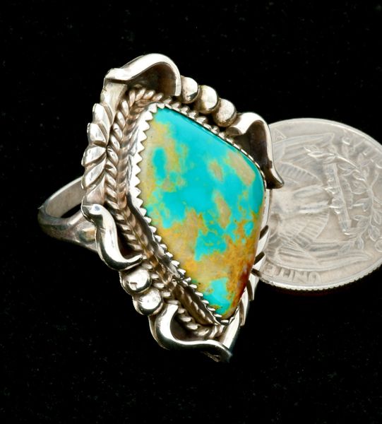 Slightly older turquoise size 8.5 Navajo ring, by Joe Tso. SOLD! #2425