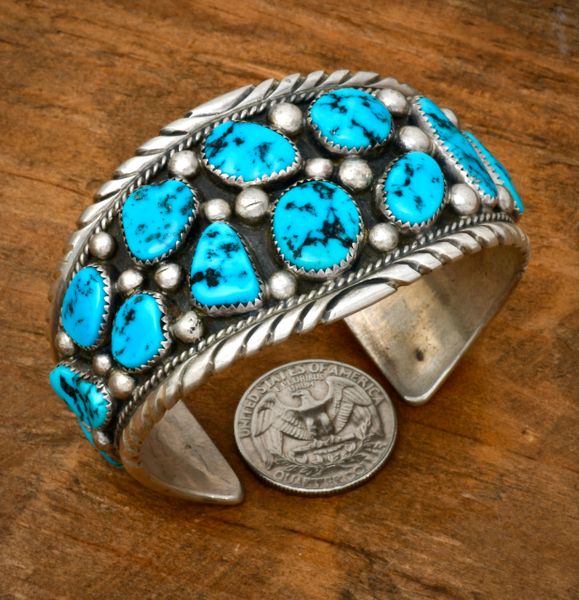 Tommy Moore' older Navajo cuff with pristine Sleeping Beauty turquoise. #2426