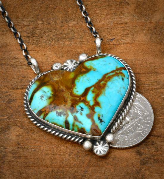Turquoise heart bar-type pendant by Navajo artisan Alfred Martinez. #2432