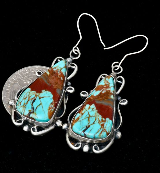 Elouise Kee' exquisite near-bookend match turquoise Navajo earrings. #2434