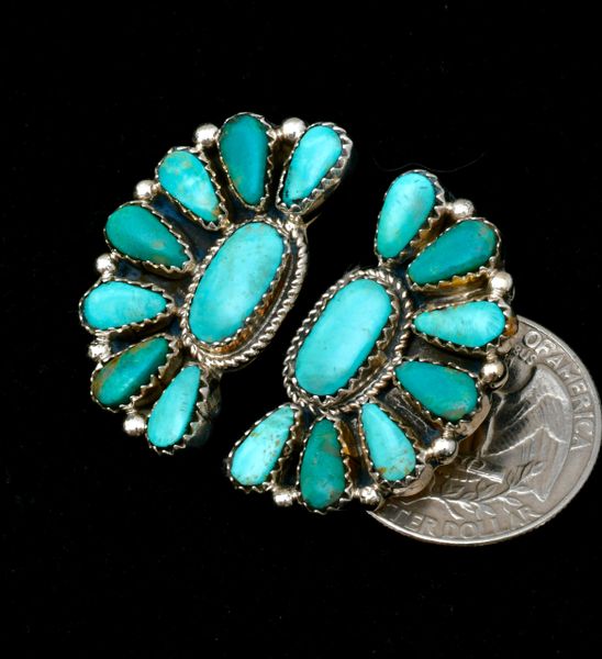 Navajo half-cluster, two-tone turquoise earrings by Alicia Wilson. SOLD! #2445