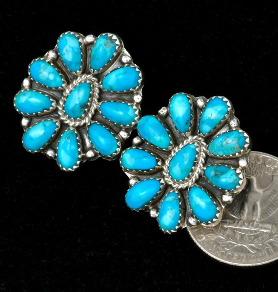 Navajo ten-stone turquoise cluster earrings. #2452