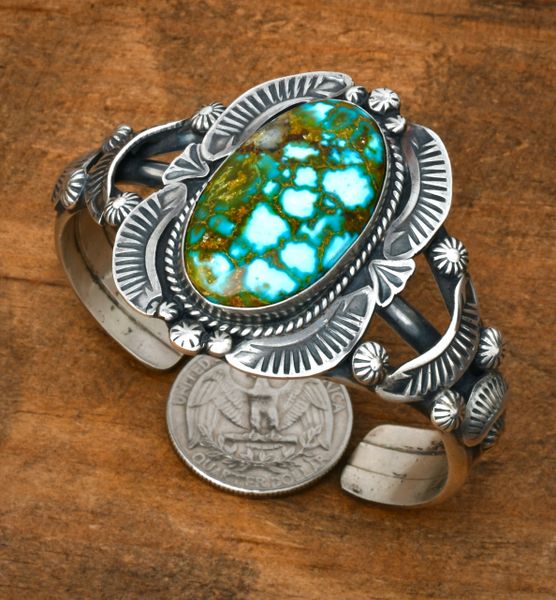 Gilbert Tom' Kingman web turquoise Navajo cuff for smaller wrist. SOLD! #2456