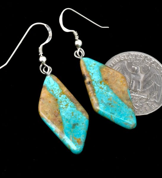 Navajo slab earrings with colorful bookend-match ribbon turquoise. SOLD! #2358