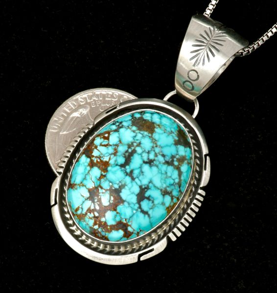 No. 8 Mine turquoise Navajo pendant (w/chain) by Alfred Martinez. #2460
