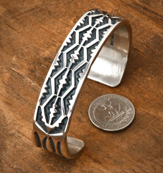 Jerold Tahe' heavy silver, large wrist-size, all-Sterling Navajo cuff. SOLD! #2362