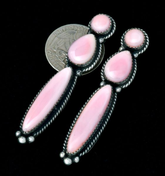 Pink conch 2.5-in. Navajo post earrings by Freda Martinez. #2366