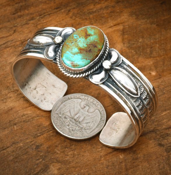 Gilbert Tom' hand-stamped AND reverse-stamped repousse' Navajo cuff for smaller wrist. SOLD!