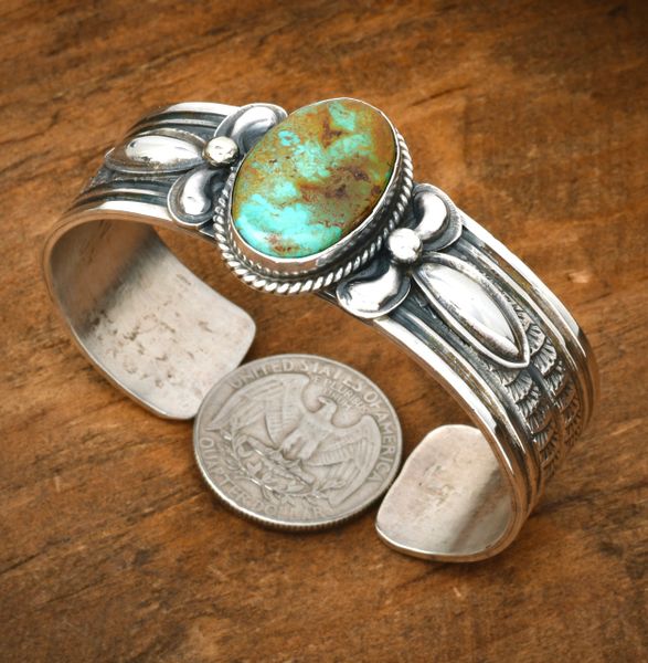 Gilbert Tom' hand-stamped AND reverse-stamped repousse' Navajo cuff for smaller wrist. SOLD! #2468