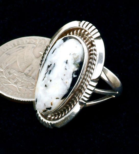 White Buffalo size-6.5 Navajo ring, by Alfred Martinez. #2372