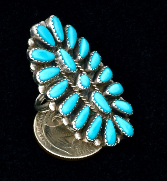 Older 19-stone Navajo size-8 turquoise cluster ring. #2376
