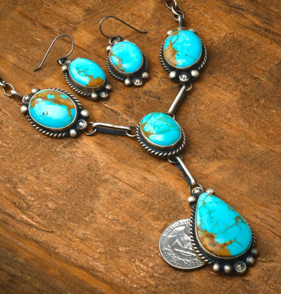 Navajo pendant-necklace and earring set by Augustine Largo. #2477