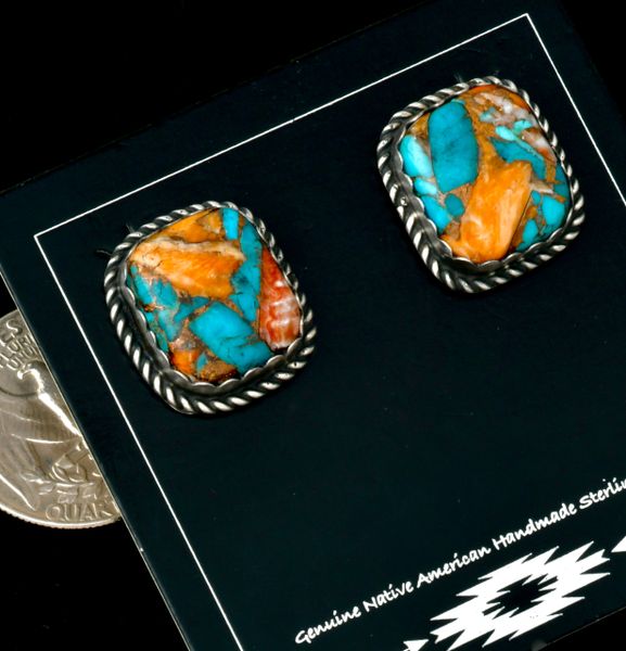 Robert Shakey' turquoise and spiney oyster shell Navajo studs. #2484