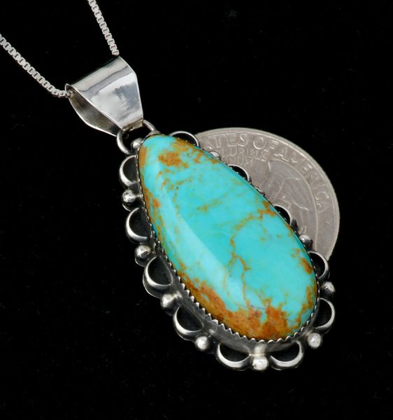 Kingman turquoise Navajo pendant (w/chain) by Freda Martinez. #2485