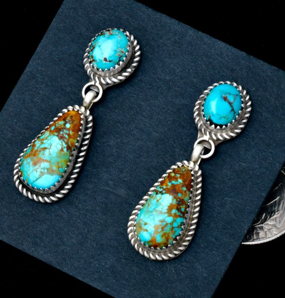 Judith Dixon' Kingman turquoise Navajo earrings in 'old-style' patina. SOLD! #2488