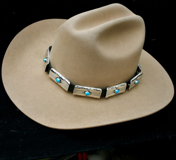 Older Navajo turquoise hatband with ten Sterling conchos. Hat not included. #2489