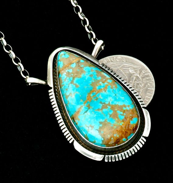 Alfred Martinez' Kingman turquoise Navajo pendant. #2491