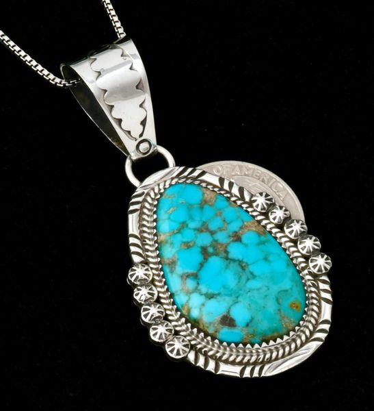 Phillip Yazzie' Kingman turquoise Navajo pendant w/Sterling chain SOLD! #2497
