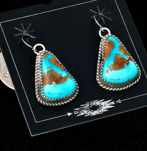Old-style Sterling patina Navajo earrings with dreamy blue turquoise, by Judith Dixon. #2405a