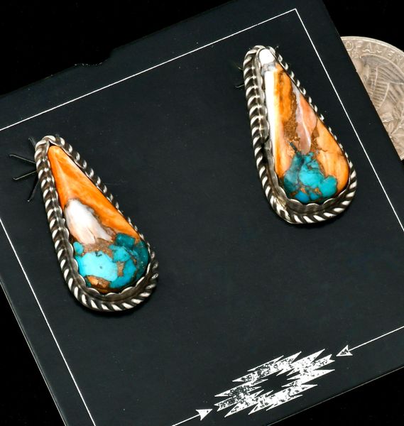 Robert Shakey' turquoise/spiney-oyster shell Navajo earrings. SOLD! #2406a