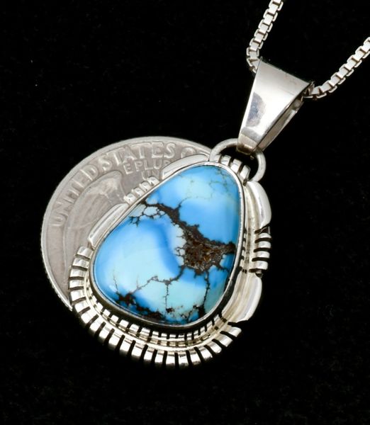 Petite Golden Hills turquoise Navajo pendant w/Sterling box chain. #2409a