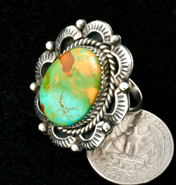 Joe Tso' Navajo size 8.5-ring with Royston turquoise. SOLD! #2410a
