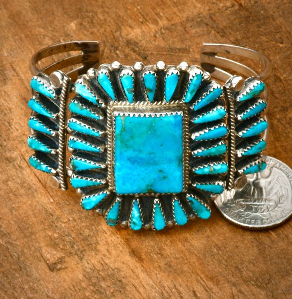 34-stone Zuni-type Petit Point cluster cuff by Tommy Lowe. #2411a