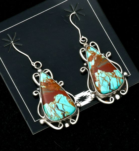 Elouise Kee' exquisite near-bookend match turquoise Navajo earrings. #2434