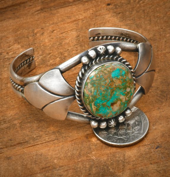 Ribbon turquoise old-style patina Navajo cuff for 6.5-inch wrist, by Augustine Largo. SOLD! #2416a