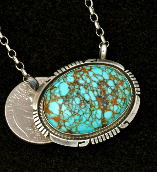 Alfred Martinez' Navajo pendant with No. 8 Mine turquoise. #2423a