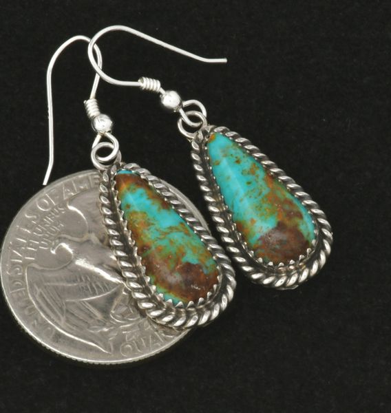 Virginia Becenti' petite Navajo earrings with Kingman turquoise. #2444a