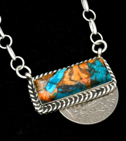 Donovan Skeets' Navajo bar necklace w/turquoise and spiney oyster shell. SOLD! #2445a