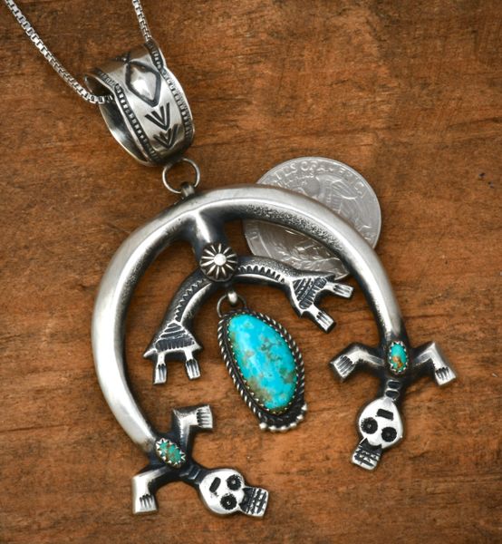 Mary Cayatineto' Navajo "Yei" Naja with Kingman, Arizona turquoise and solid Sterling box chain. #2449a