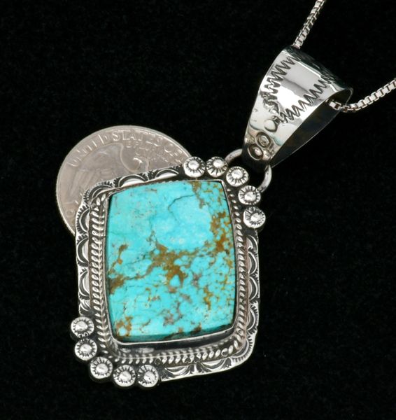 Phillip Yazzie' No. 8 Mine turquoise Navajo pendant w/chain. #2453a