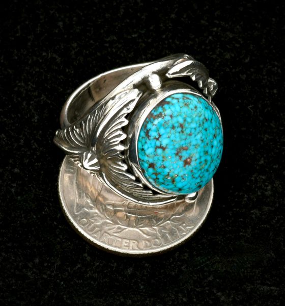 Phillip Yazzie' Kingman web turquoise size-9 Navajo ring. #2456a